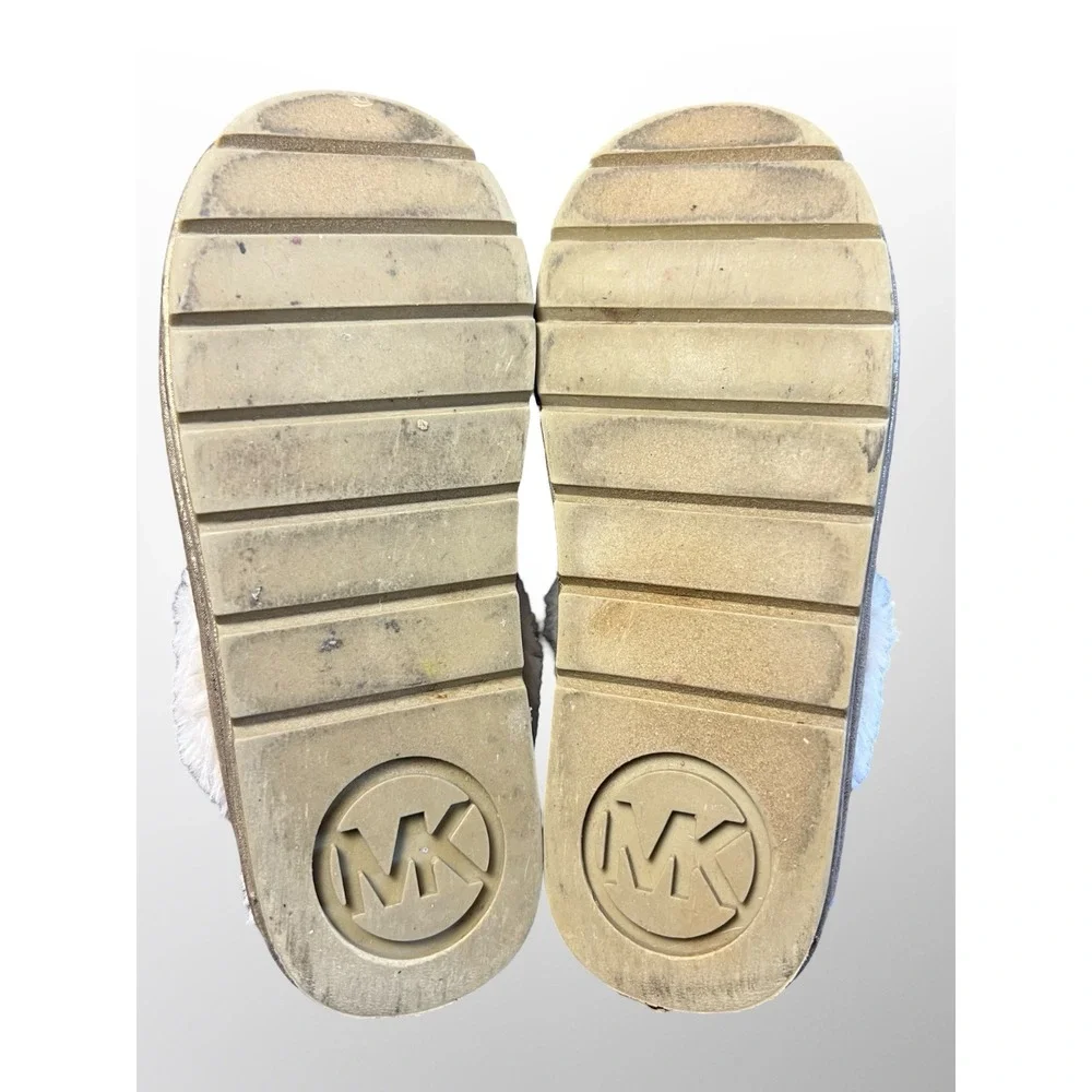 GUC Michael Kors Grace Bow Faux Fur Lined Mule Slippers Girls Size 1